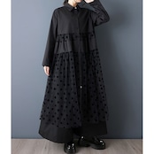 ドット柄 シースルー 切替ワンピース 00319