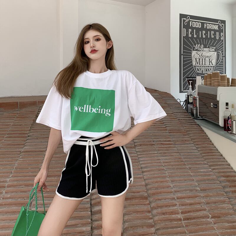 ニットパンツ ハイウェストウェスト薄手ショーツ サマーカジュアル 夏物 ブルマー シルク ブラックストロベリース31656766428