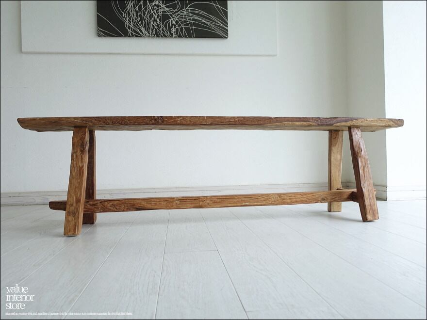 オールドチークベンチBOL05 長椅子 古材家具 ダイニングベンチ 一枚板 無垢材 ナチュラル 椅子 イス 三大銘木W150cm