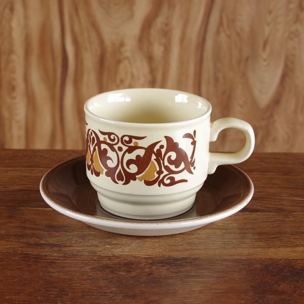 イギリス Staffordshire Potteries ブラウン 花柄 ボタニカル コーヒー