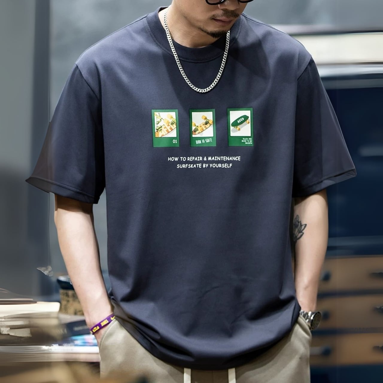 クルーネック ボックスシルエット プリントTシャツ 00490