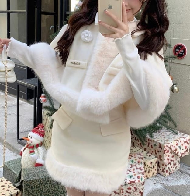 再販♡カメリア付きファーケープセットアップ | selectshop.selepuu