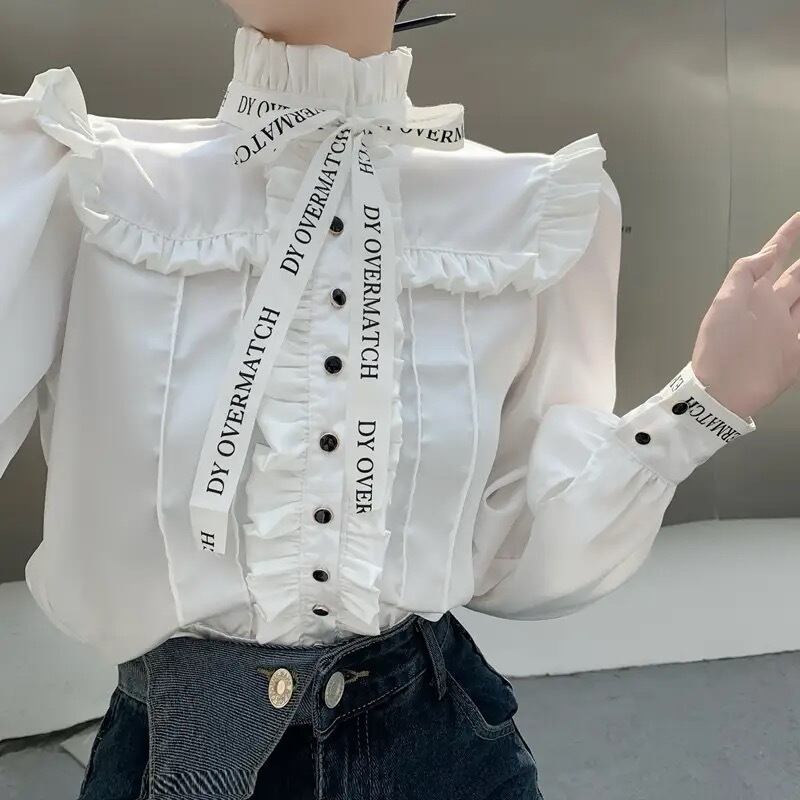 2color / 英字リボンフリルブラウス