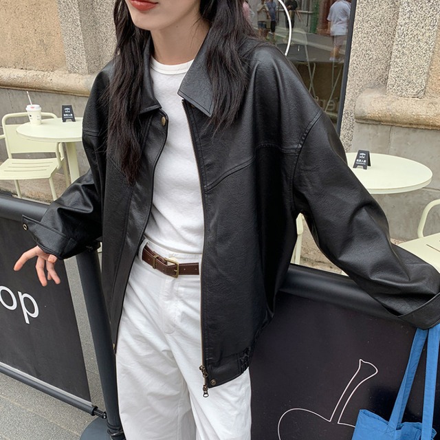 faux-leather oversized jacket　J00429