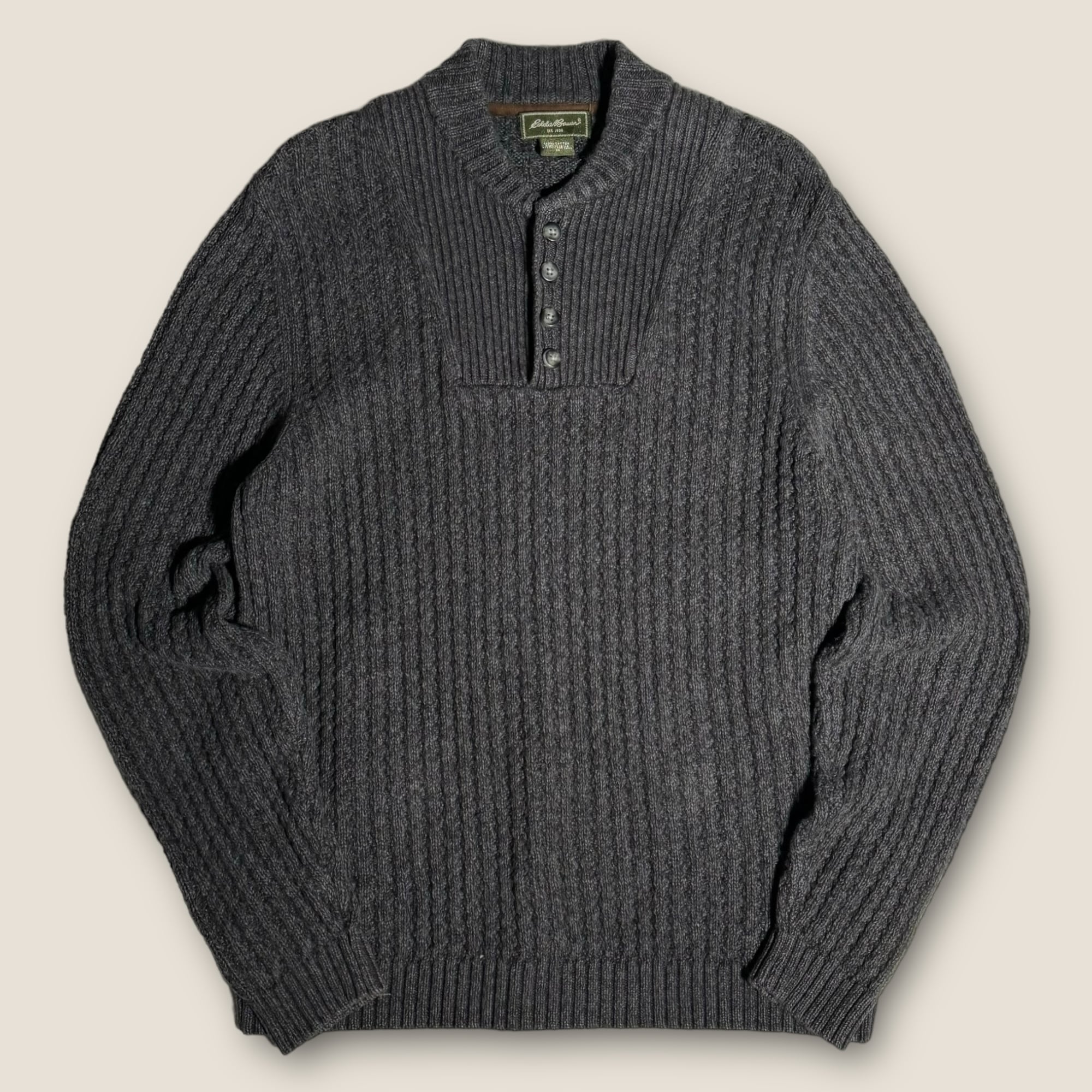 Eddie Bauer コットンニット 襟付き ボーダー ニットポロ グレー Eddie Bauer コットンニット 襟付き ボーダー ニットポロ グレー