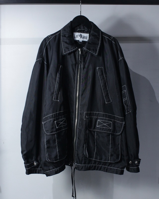 【Caka BLACK】Multi Pocket Design White Stitch Loose Nylon Jacket