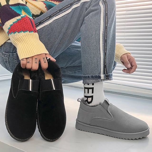 【予約販売】 スリッポン ボア シューズ メンズ ブラック/グレー シューズ 靴 お洒落 カジュアル シック 24.5cm/25cm/25.5cm/26cm/26.5cm/27cm