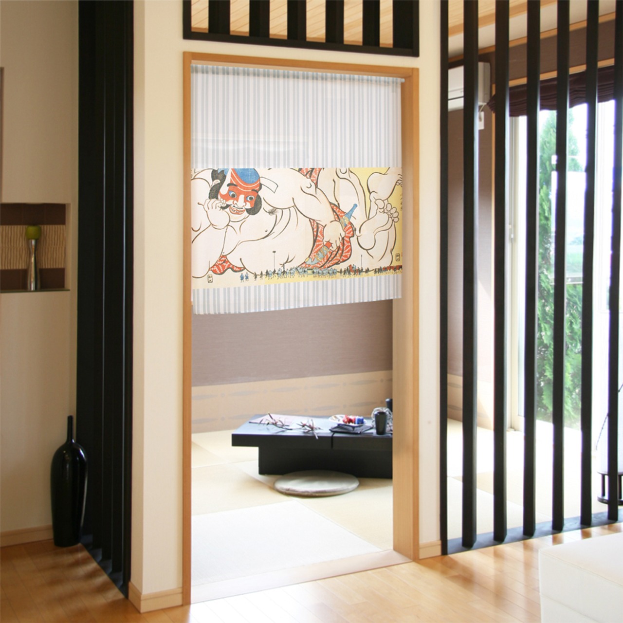 【受注生産】 のれん 歌川国芳　朝比奈小人嶋遊   幅85ｘ丈90cm