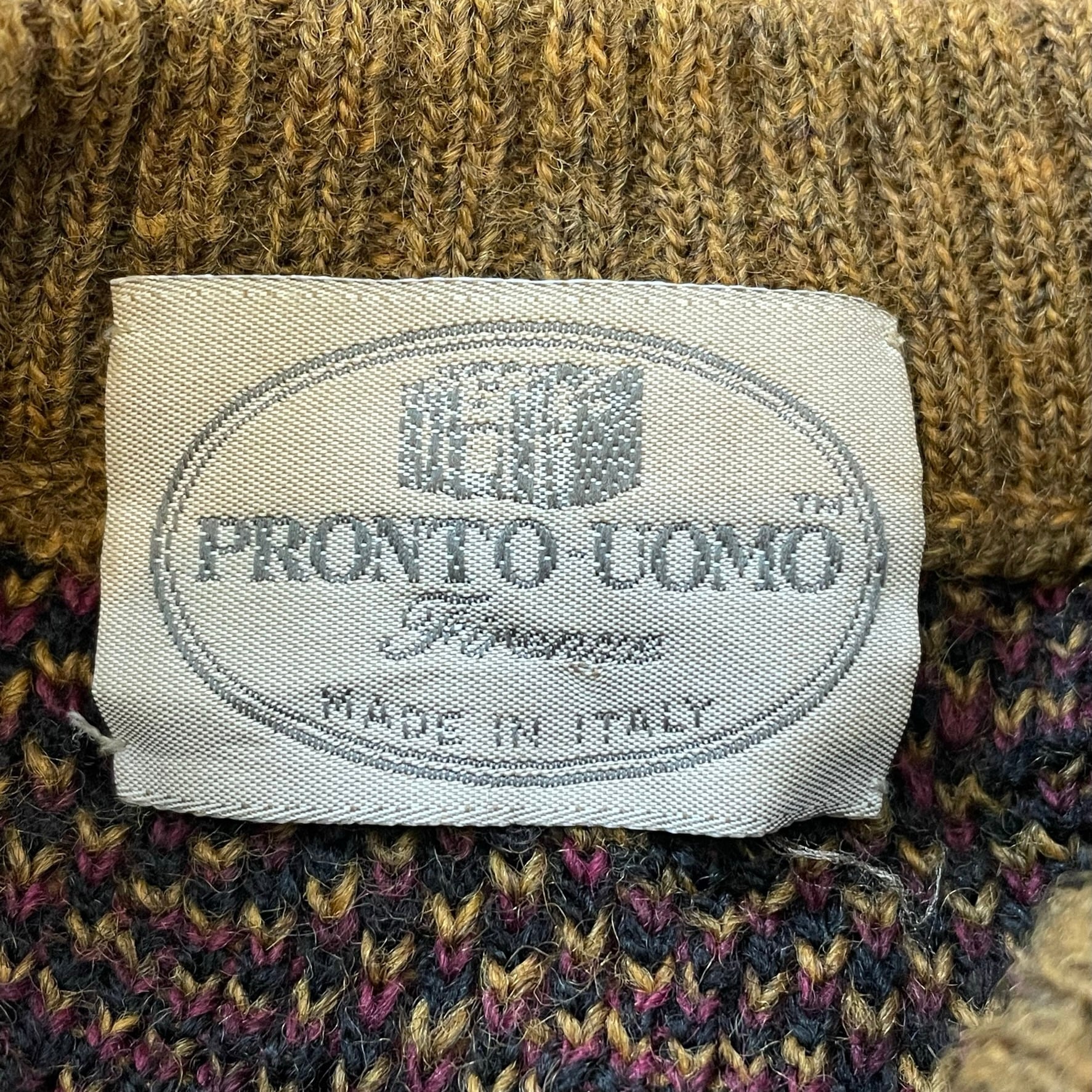 PRONTOUOMO】イタリア製 ニットセーター 柄ニット たけしニット レザー