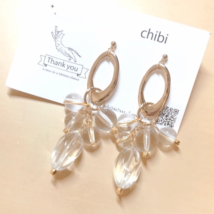 #985D ゴールド クリア じゃらじゃら ハンドメイド ピアス イヤリング JaraJara☆clear×gold 大ぶり ピアス/イヤリング | fancy_chiya