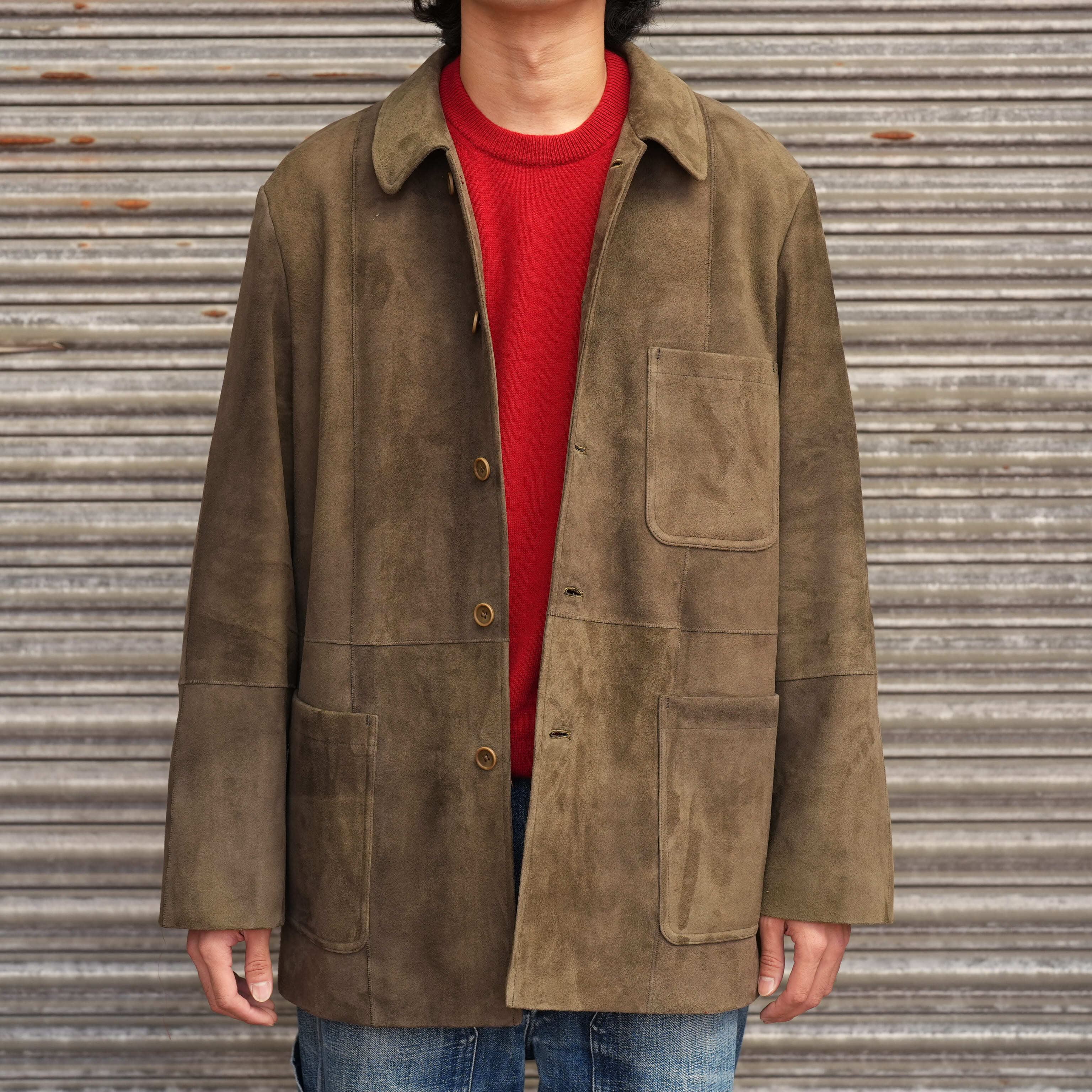 Gorsch the merry coachman for khaki "Lamb Leather Work Jacket Right Side" -Loden Green-