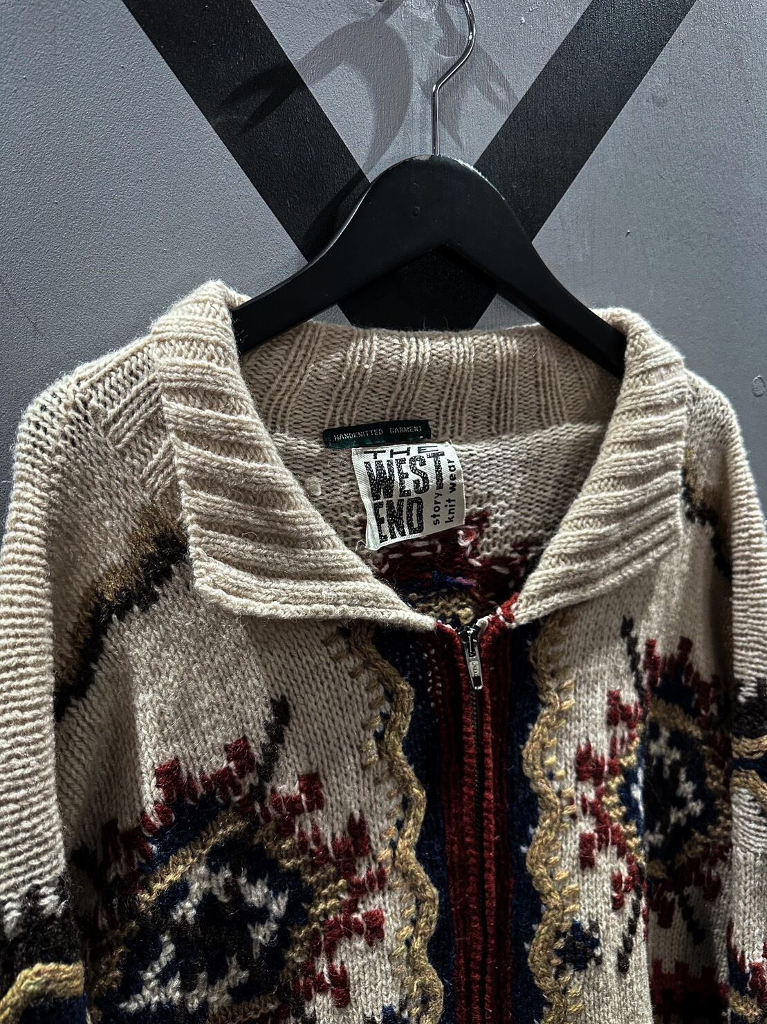 X VINTAGE】Ethnic pattern vintage Handmade Zip up Knit Jacket 