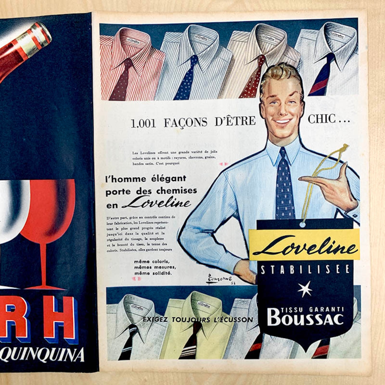 ヴィンテージ広告4Pカラー・モノクロ BYRRH 紳士服（1953年仏） 11PSl23-22