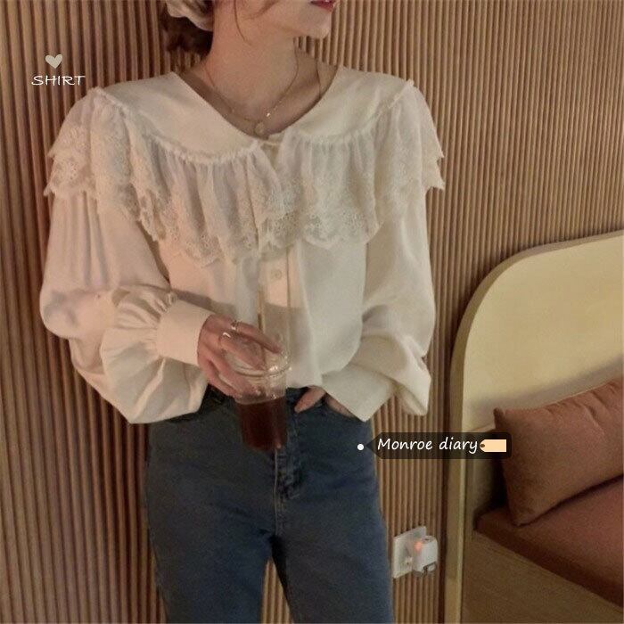 ホワイトレースシャツ スタイルシフォンオータムウィンターカラートップス コート ロング 秋物 冬物 モンロー61621270027