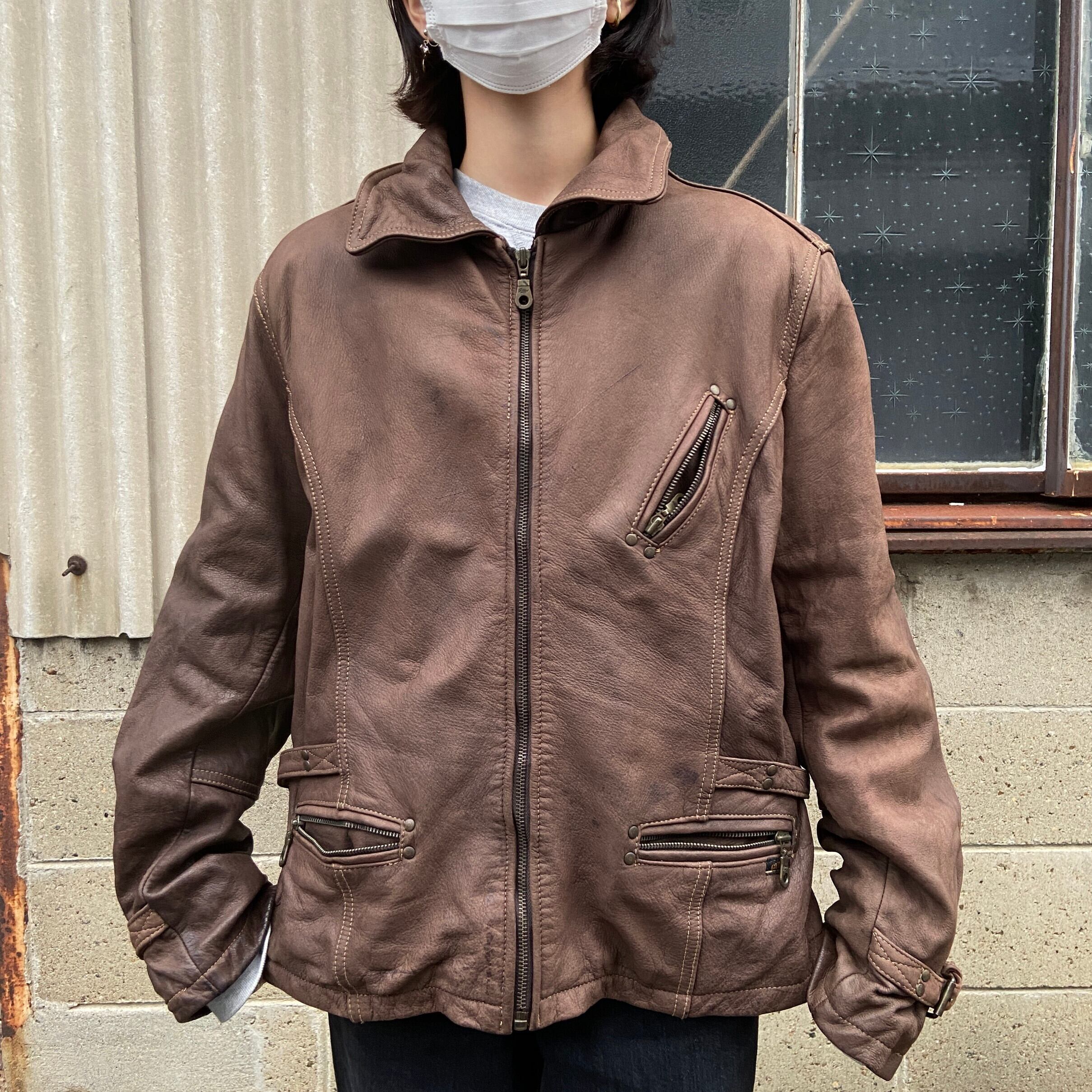 90年代 GUESS LEATHER レザージャケット サテンライナー メンズL 古着 
