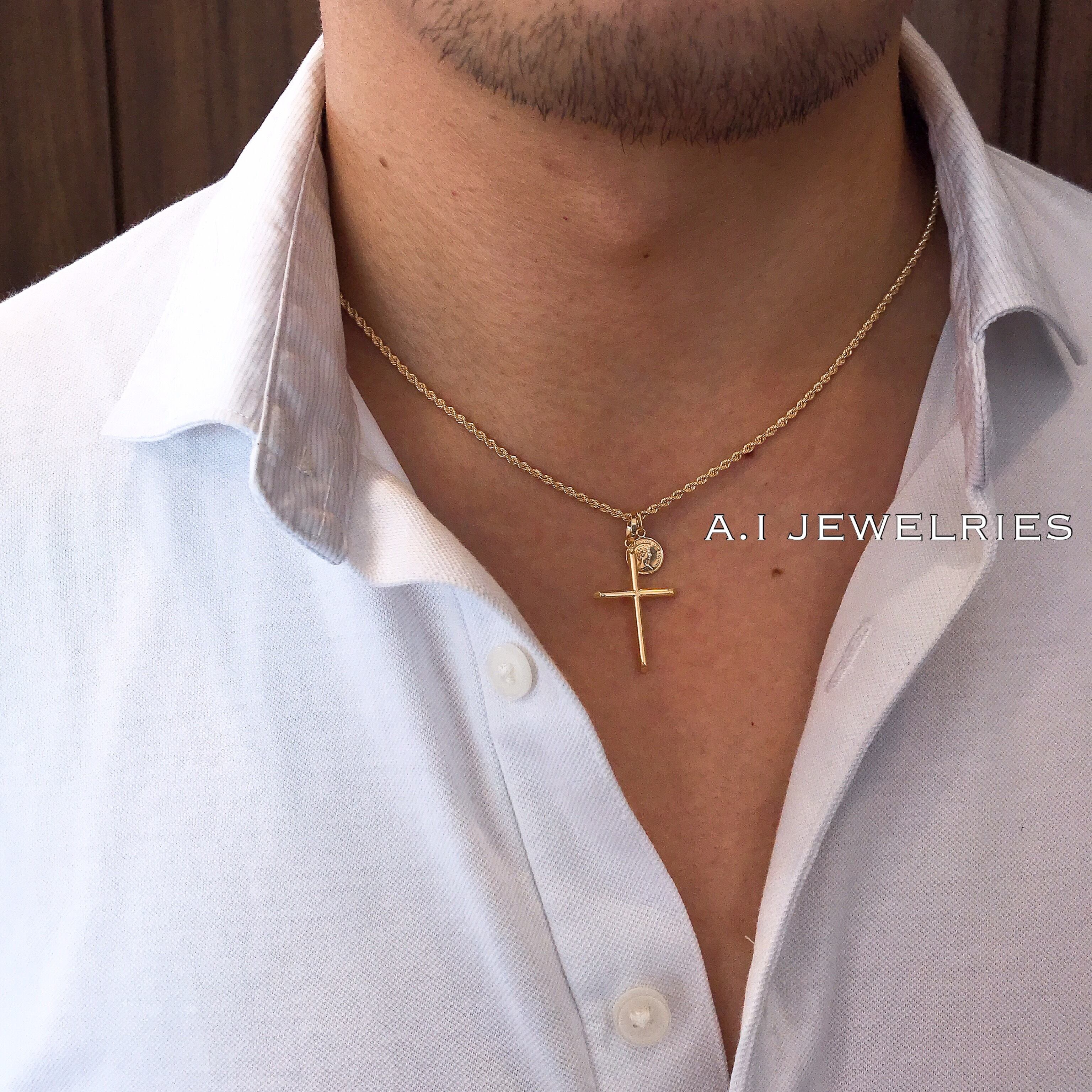 K18 ネックレス ロープ クロス コイン ダブル ペンダント 45cm Mens メンズ Rope Necklace Cross Coin A I Jewelries エイアイジュエリーズ