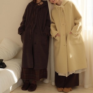 2色／フーディーロングニットコート ・9376