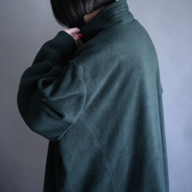 "刺繍×葉" asymmetry design over silhouette stand collar fleece jacket