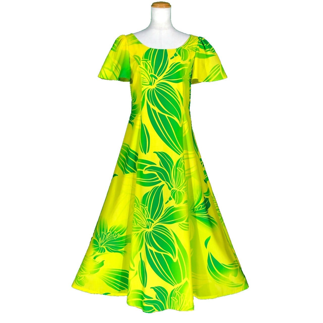 【美品 日本製 フラダンス衣装】ライトグリーン Paondor ワンピース 花柄 日本製 フラダンス衣装】ライトグリーン ICHIRO ワンピース ドレス 黄