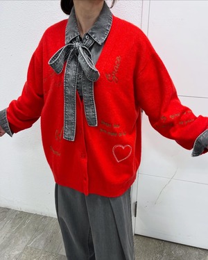 ロージー  Rosiee レタリング刺繍ニットカーディガン