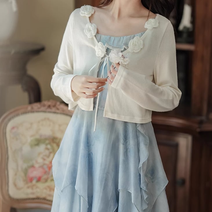 キャミワンピース M~L フラワー シフォン カーディガンセット 2点セット】花柄シフォンキャミワンピ+フラワーカーディガン