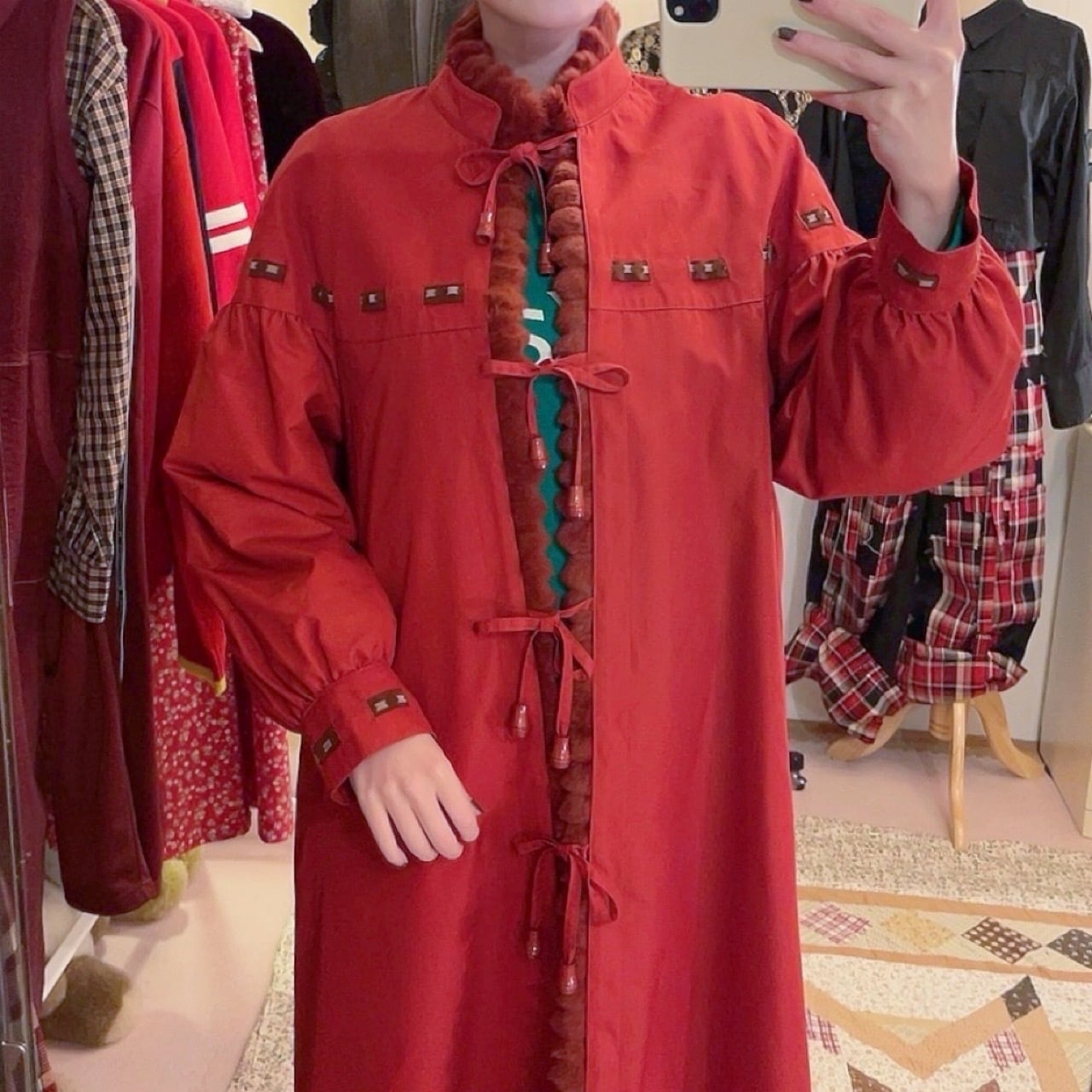 red ribbon fur liner coat