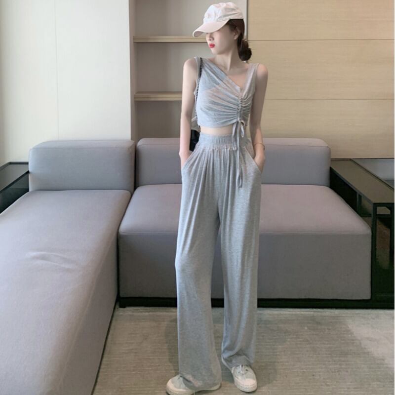 ストレッチウェストルーズワイドレッグ ストリート エラスティック 伸縮 ワイドパンツ ハンチェンe5131100452