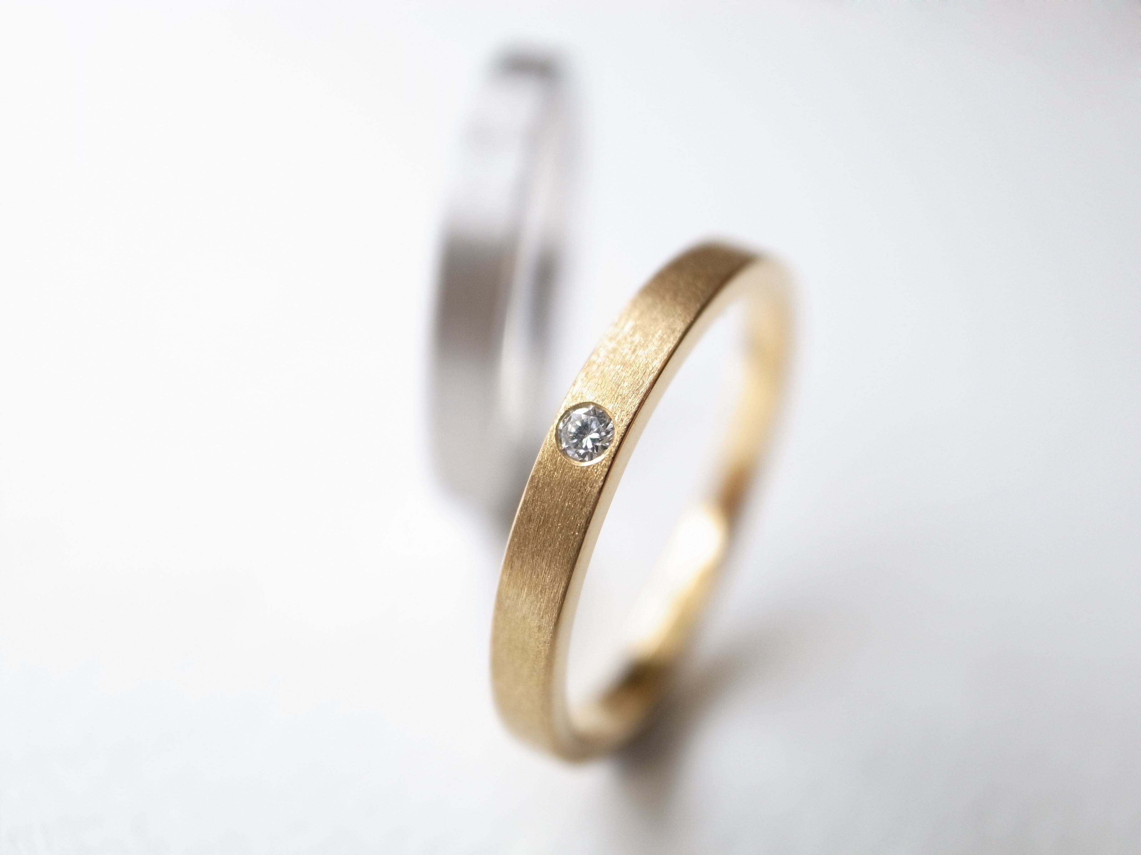 【pairing・stamp】K18YG Diamond・silver950/thin ring