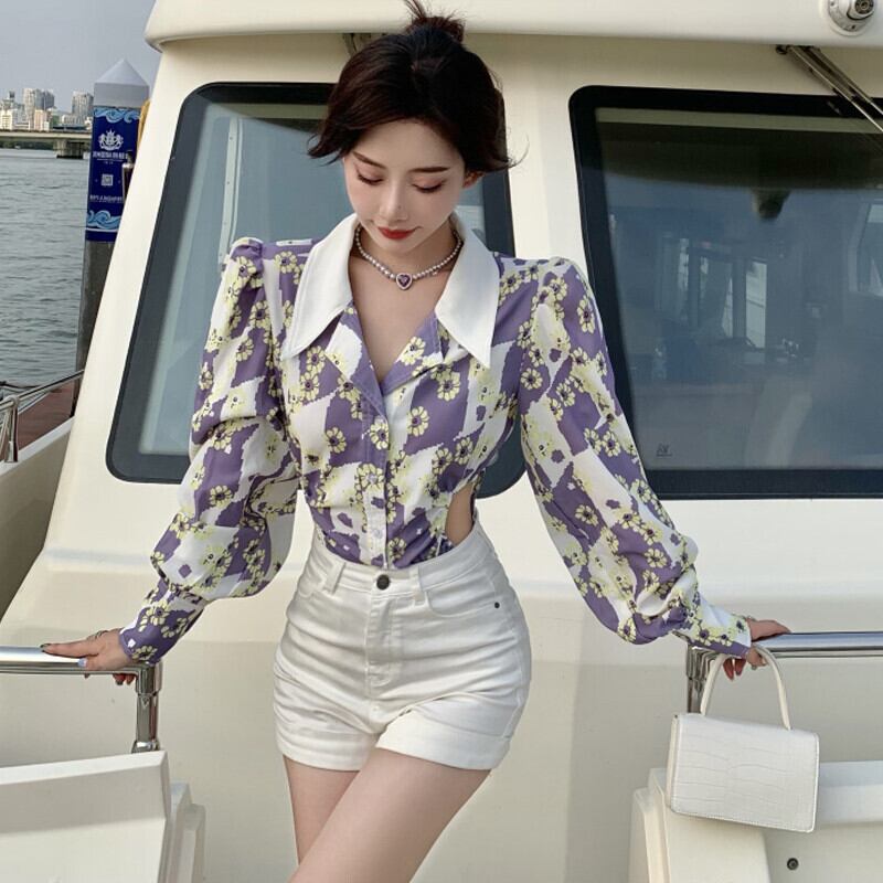 スタイルスタンダードフローラルシャツ オータムウェストトップス レトロ ストリート 秋物 花柄 ガールズファッション38331888433