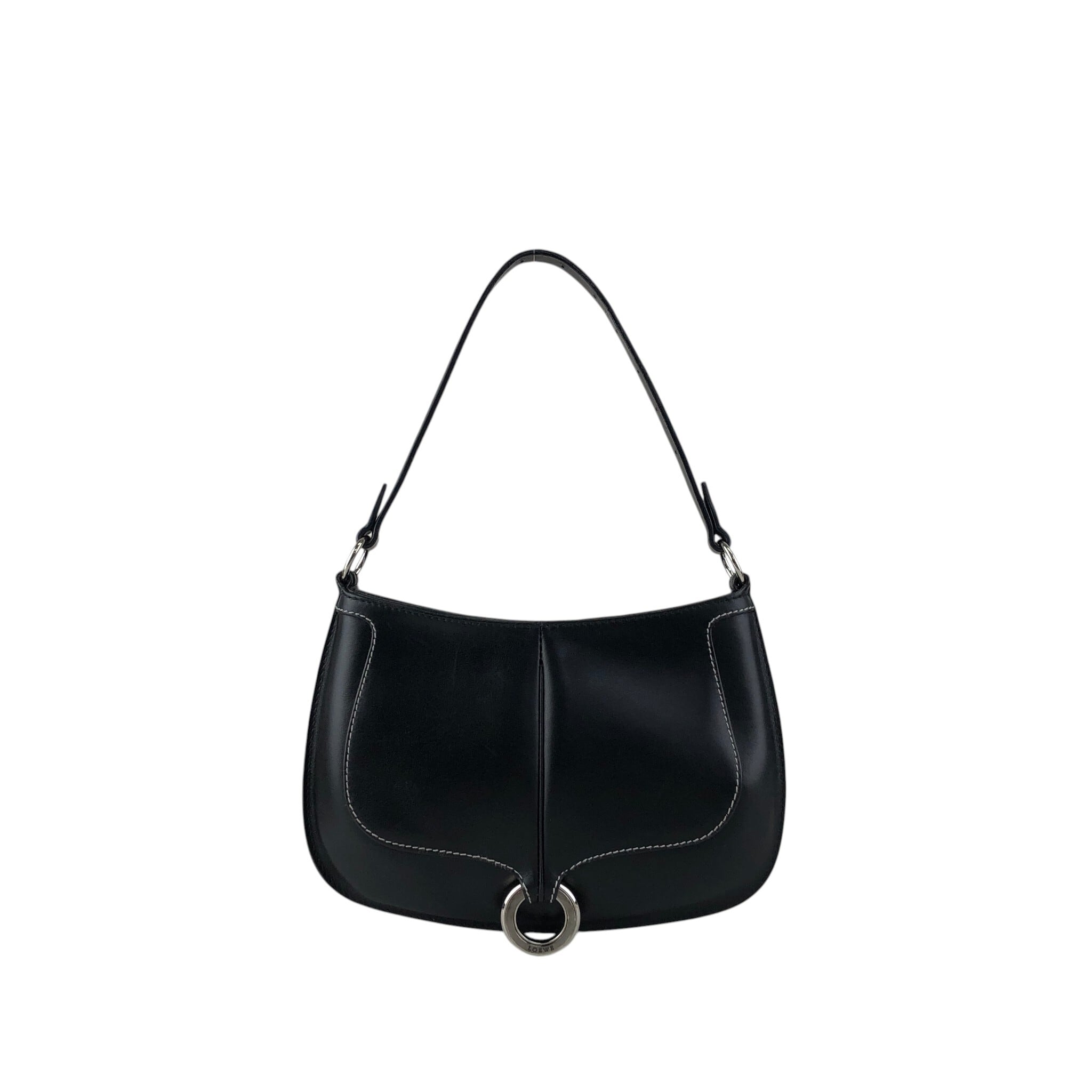 LOEWE ブラック ハンドバッグ LOEWE ロエベ ハンドバッグ ブラック ロゴ サークルモチーフ レザー