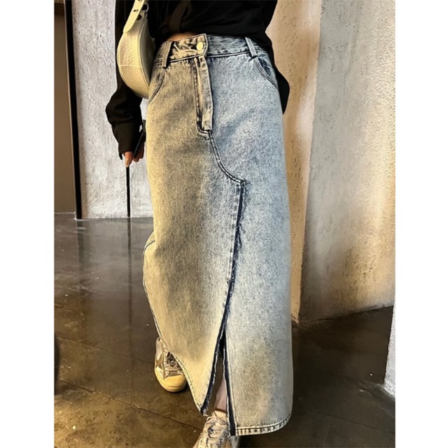 long slit denim skirt　10489