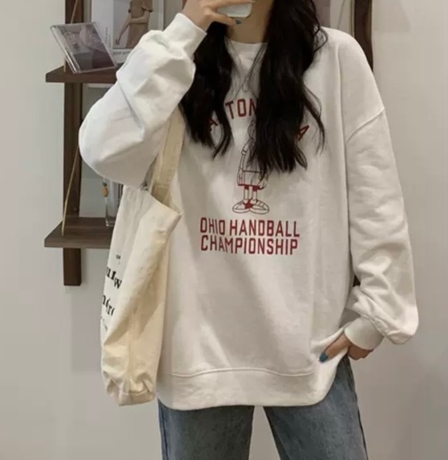 送料無料 ハンドボール イラスト トレーナー 長袖 カジュアル シンプル お洒落 上品 かわいい 大人 Ts 0129 Hamar