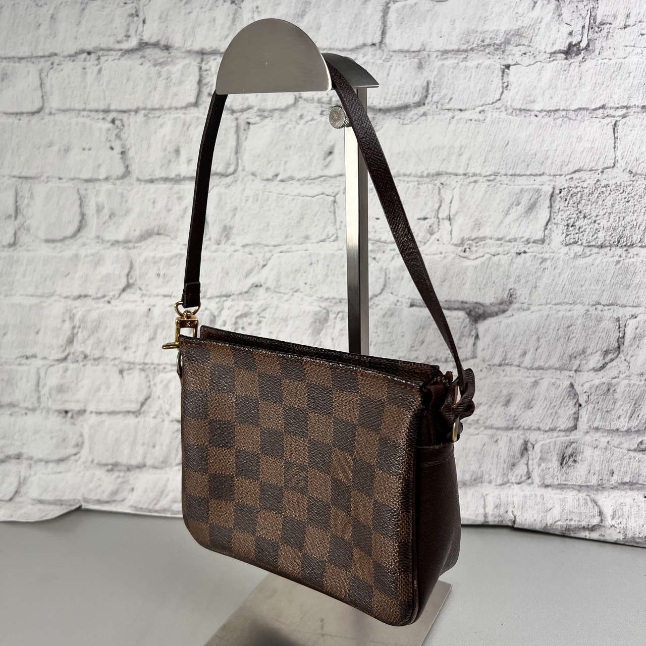 LOUIS VUITTON ヴィトン ダミエ　メイクポーチ レザー ハンドバッグ ブラウン A-13725