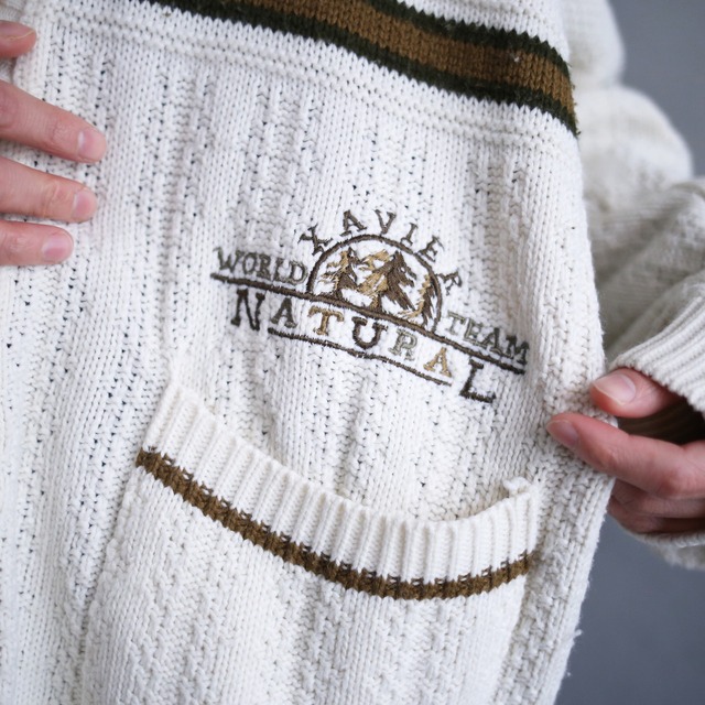 switching line and one point embroidery design loose silhouette 4b cardigan（made in italy）