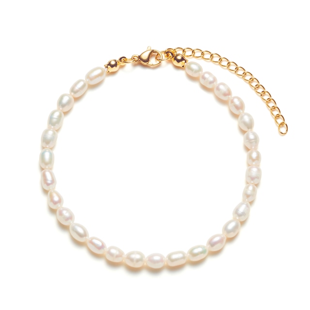 Natural freshwater pearl anklet gold