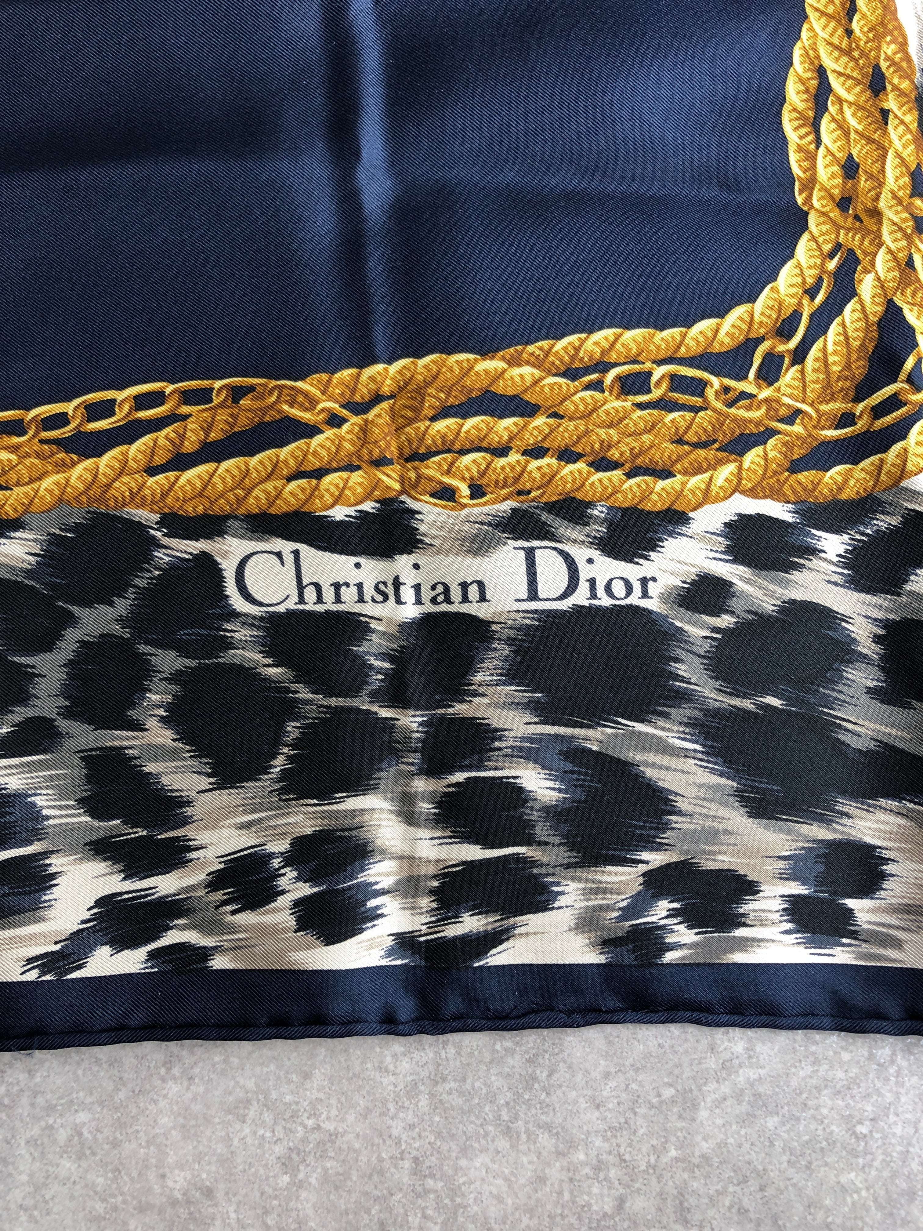 Christian Dior クリスチャン ディオール スカーフ ネイビー×ゴールド