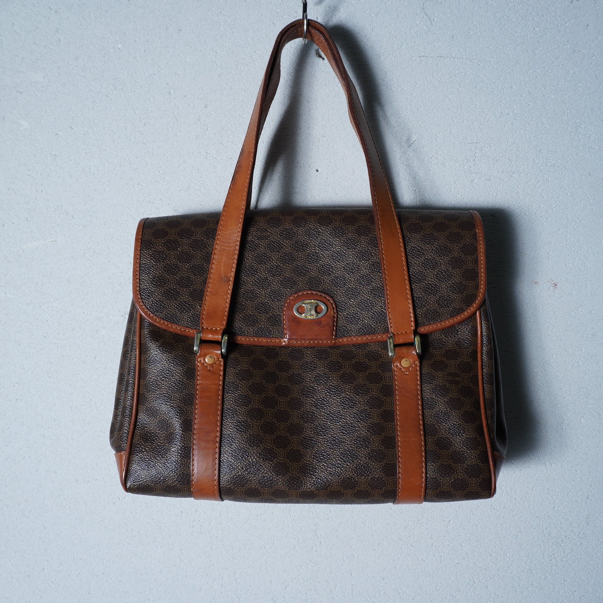 CELINE】セリーヌ ”ロゴ入” マカダムレザースクエアハンドバッグ brown