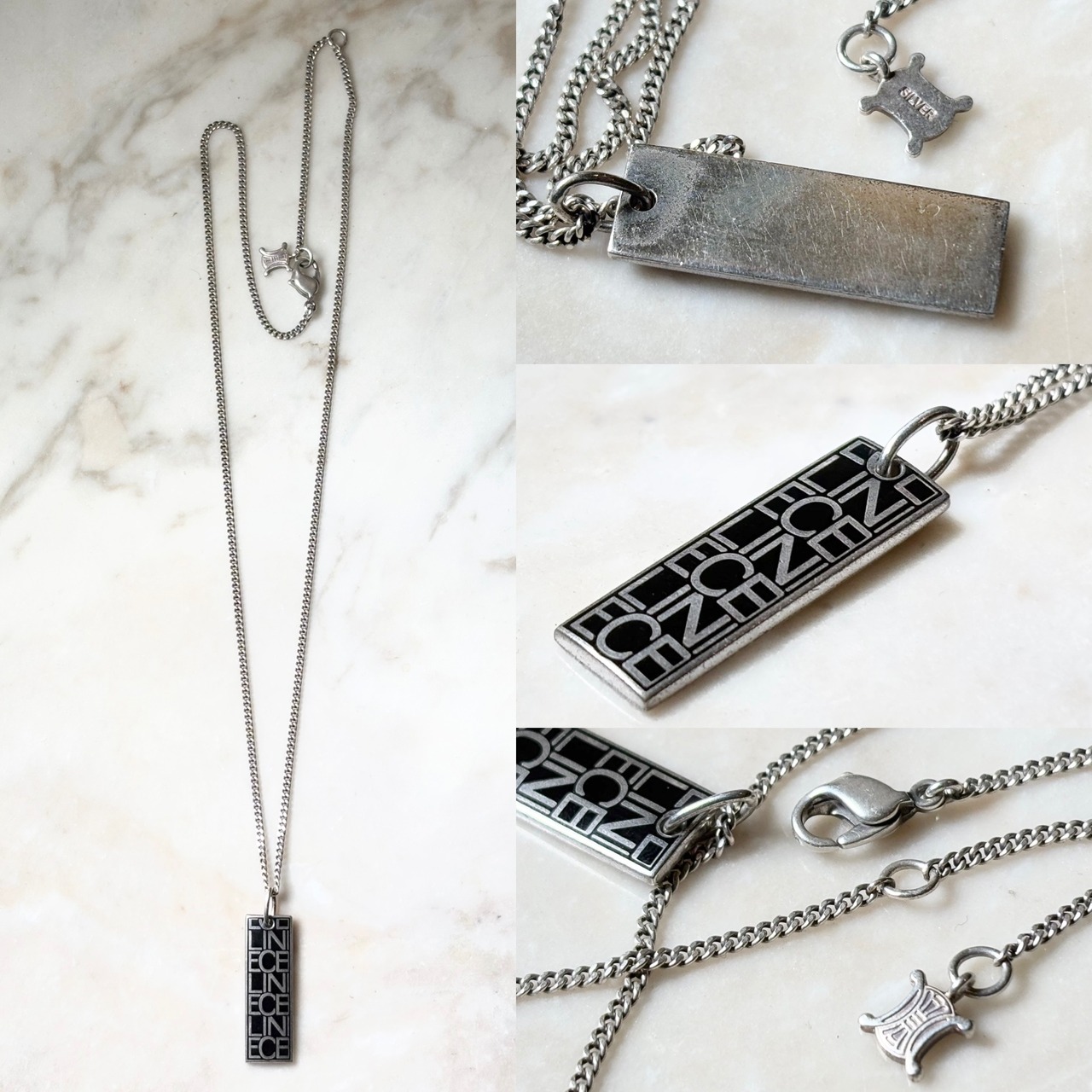 old CELINE logo plate pendant necklace