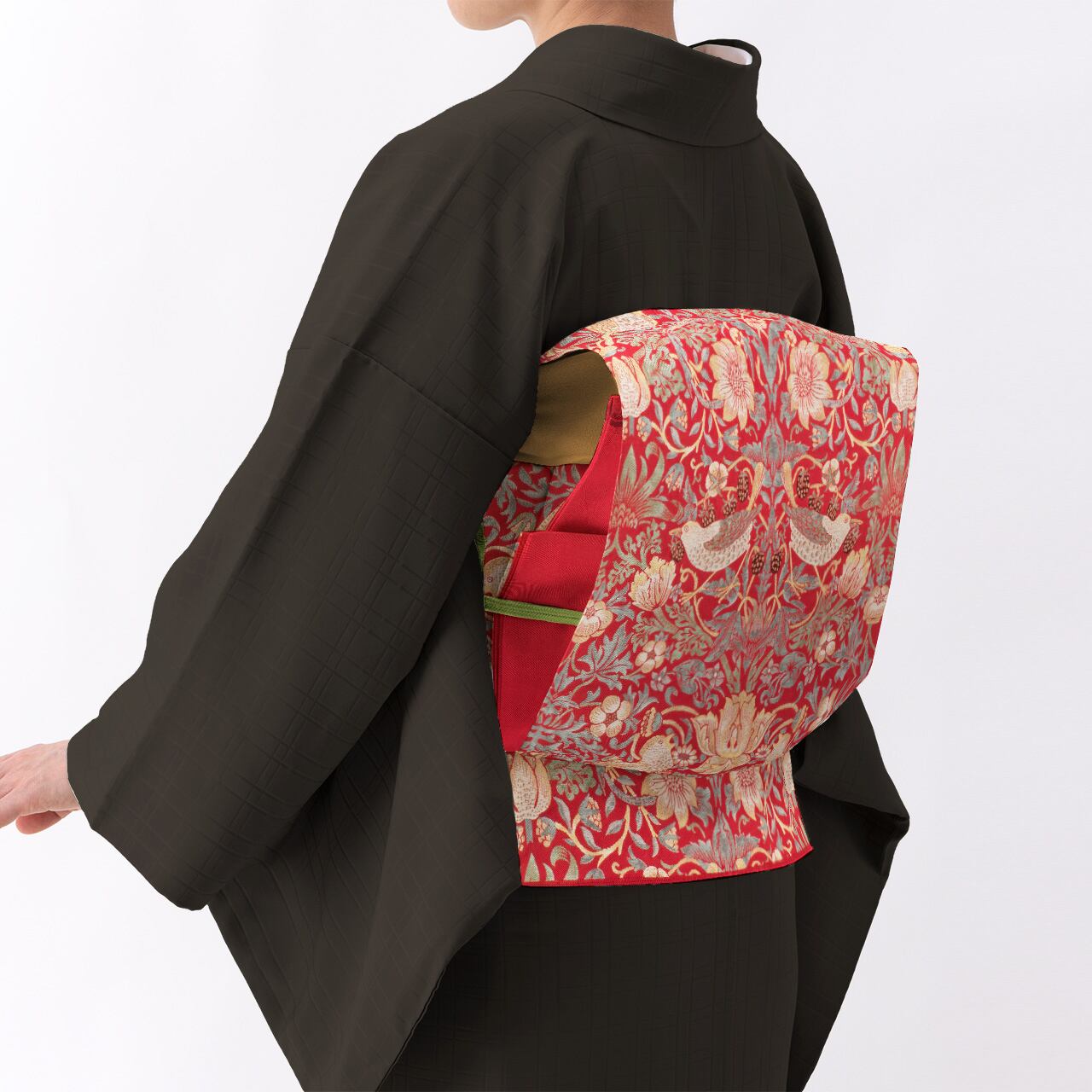 なごや帯 いちご泥棒 (濃赤)： MORRIS（ウィリアムモリス） | 川島織物  