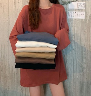 【送料無料】ロングTシャツ トップス ロゴ ロンT ロング丈 ゆったり カジュアル シンプル おしゃれ 大人 30代 40代 ブラック ホワイト ブルー レッド ベージュ カーキ ブラウン TP-121R
