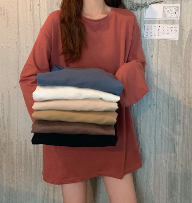 【送料無料】ロングTシャツ トップス ロゴ ロンT ロング丈 ゆったり カジュアル シンプル おしゃれ 大人 30代 40代 ブラック ホワイト ブルー レッド ベージュ カーキ ブラウン TP-121R