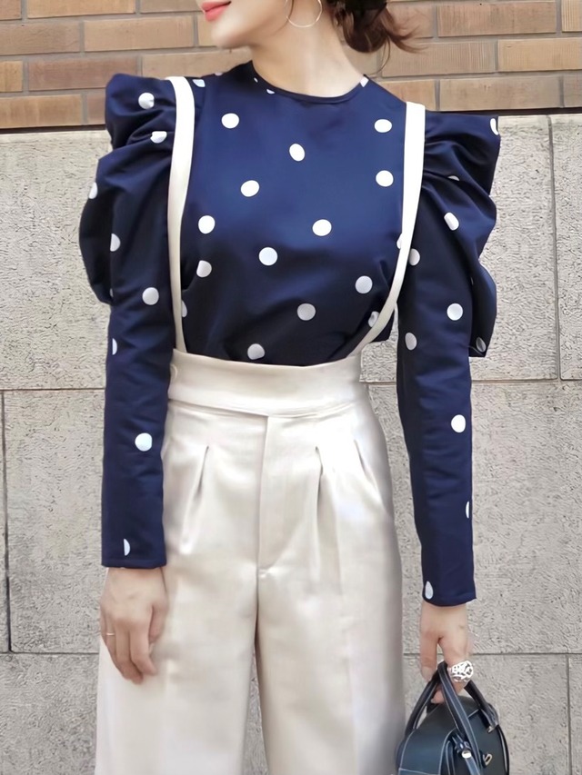 tuno blouse (dot) / navy (即納)