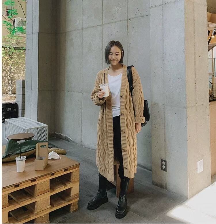 ケーブル編み ロングカーディガン　AJ1079-889