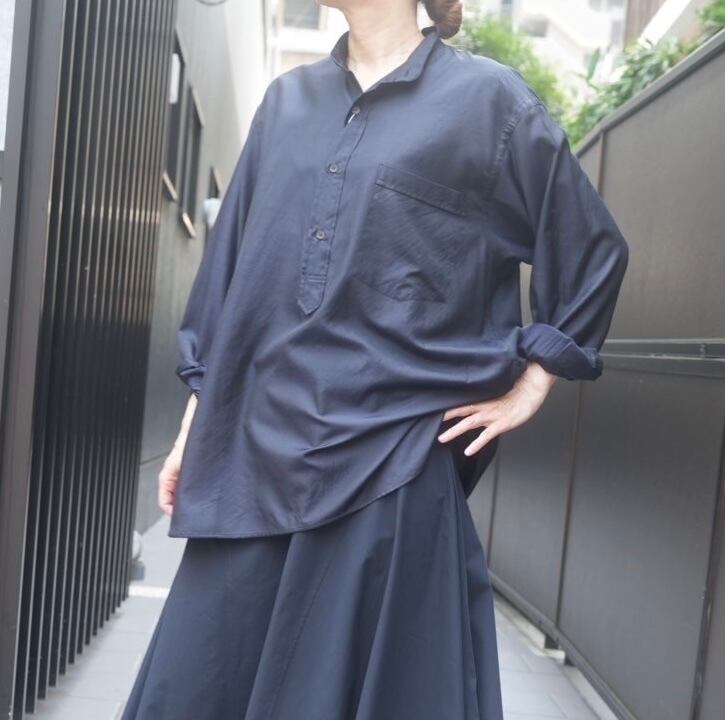 COMOLI ウールシルク プルオーバー シャツ Navy Z01-02009 | Debby