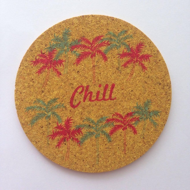 丸形カラーコルクコースター【chill】 