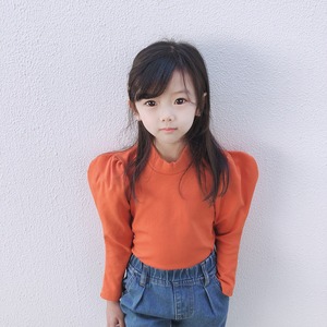 パフスリーブがかわいい♡タートルネックロンT♪オレンジ カットソー キッズ 子供 カジュアル 子ども服