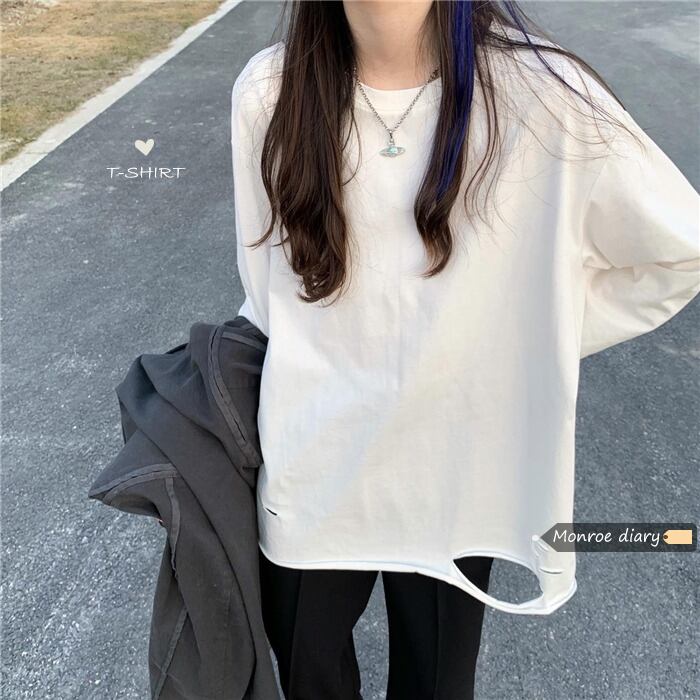 薄手シャツ Tシャツ レディーススプリングルーズトップス ロング 春物 モンロー28693979885