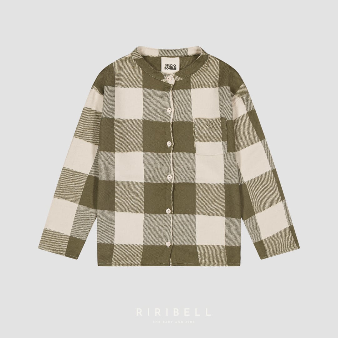 【STUDIO BOHEME】JIM SHIRT - KAKI GINGHAM <36M/4Y>