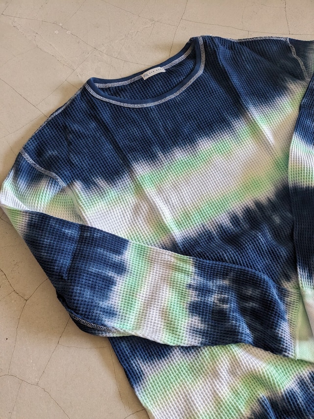 TIE DYE WAFFLE PULLOVER / Navy×Green