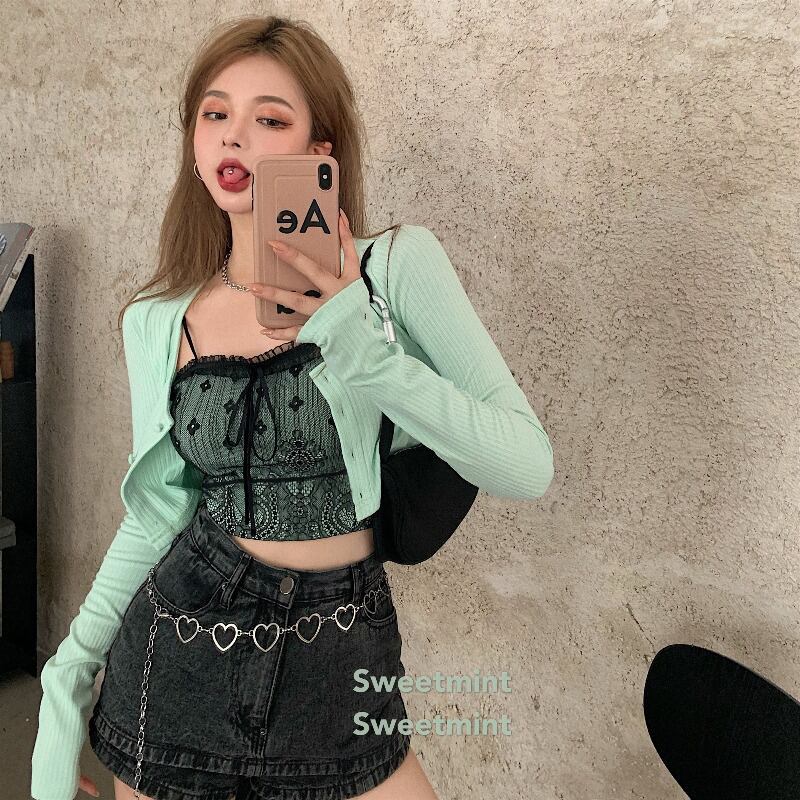 ピュアカラーニットスモールカーディガンレディース秋ルーズ長袖セータージャケット2020新ウルトラショートアウタージャケット ブラックストロベリース80031004838